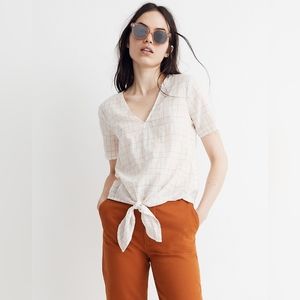 Madewell‎ Novel Tie-Front Top in Rainbow Windowpane Size Medium
